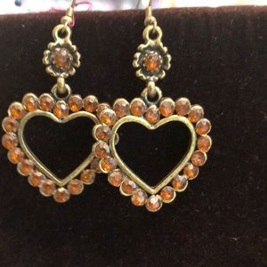 Crystal Earrings Heart Amber